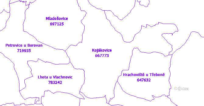 Katastrální mapa Kojákovice - přehledová mapa katastrálního území