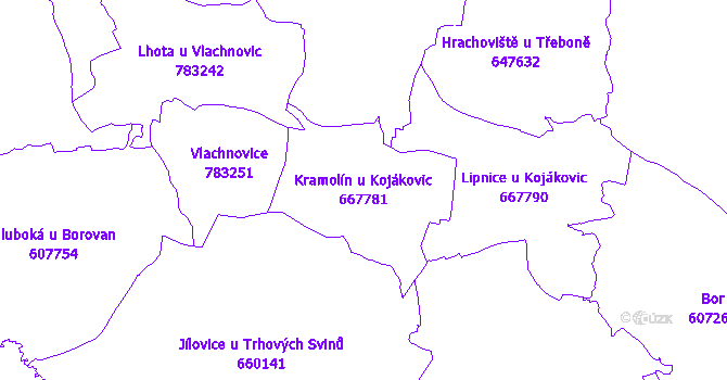 Katastrální mapa Kramolín u Kojákovic - přehledová mapa katastrálního území