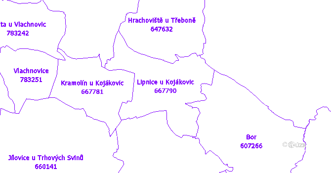 Katastrální mapa Lipnice u Kojákovic - přehledová mapa katastrálního území