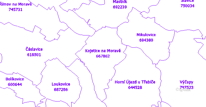 Katastrální mapa Kojetice na Moravě - přehledová mapa katastrálního území