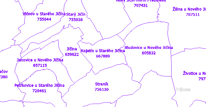 Katastrální mapa Kojetín u Starého Jičína - přehledová mapa katastrálního území