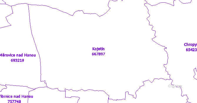 Katastrální mapa Kojetín - přehledová mapa katastrálního území