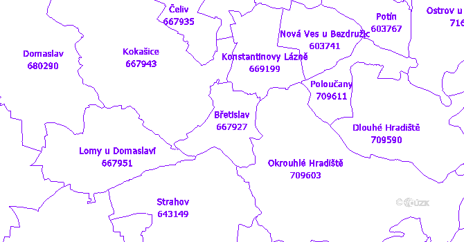 Katastrální mapa Břetislav - přehledová mapa katastrálního území