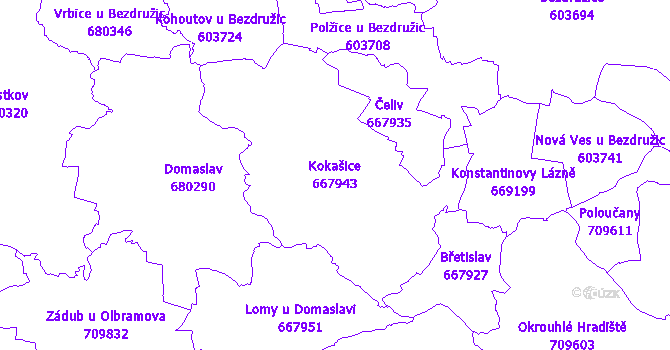 Katastrální mapa Kokašice - přehledová mapa katastrálního území