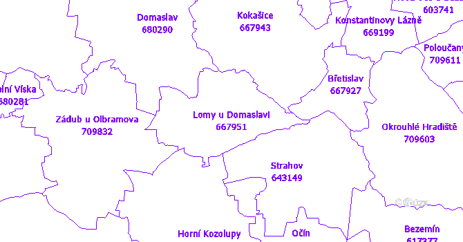 Katastrální mapa Lomy u Domaslavi - přehledová mapa katastrálního území