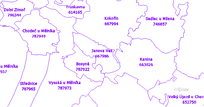 Katastrální mapa Janova Ves - přehledová mapa katastrálního území