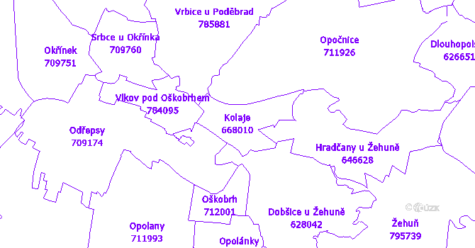 Katastrální mapa Kolaje - přehledová mapa katastrálního území