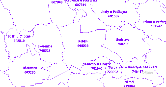 Katastrální mapa Koldín - přehledová mapa katastrálního území