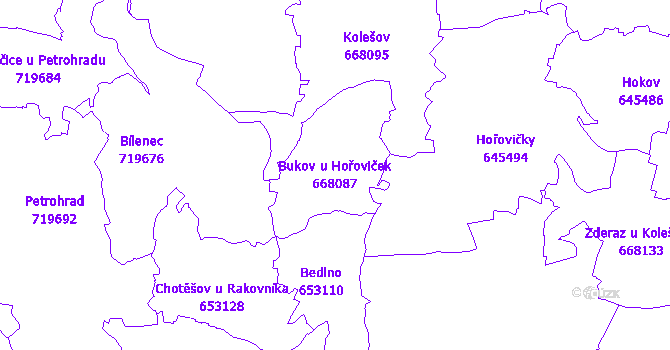 Katastrální mapa Bukov u Hořoviček - přehledová mapa katastrálního území