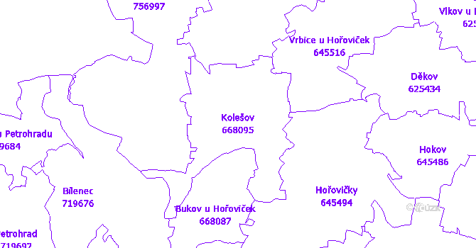 Katastrální mapa Kolešov - přehledová mapa katastrálního území