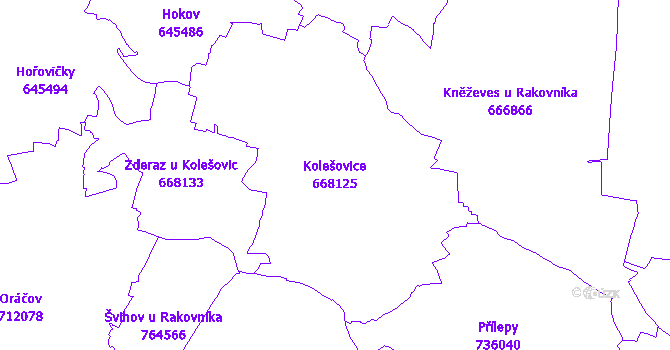 Katastrální mapa Kolešovice - přehledová mapa katastrálního území