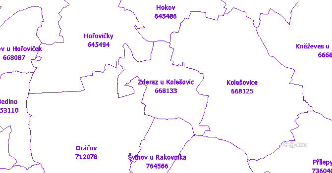 Katastrální mapa Zderaz u Kolešovic - přehledová mapa katastrálního území