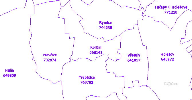 Katastrální mapa Količín - přehledová mapa katastrálního území
