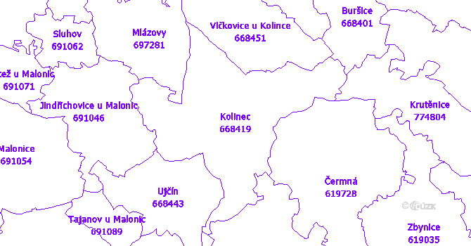 Katastrální mapa Kolinec - přehledová mapa katastrálního území