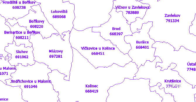 Katastrální mapa Vlčkovice u Kolince