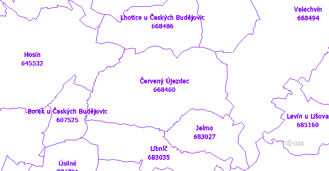 Katastrální mapa Červený Újezdec - přehledová mapa katastrálního území