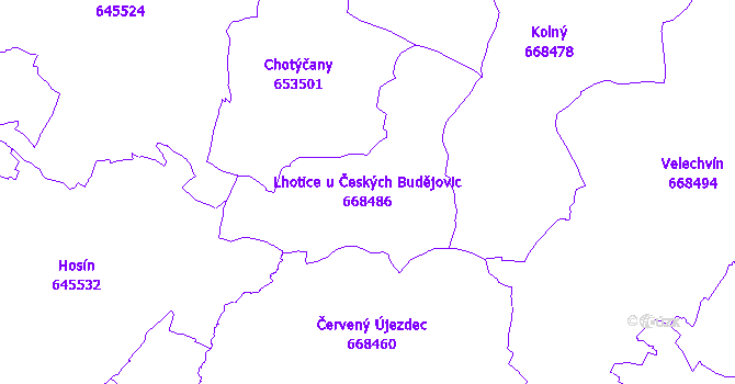 Katastrální mapa Lhotice u Českých Budějovic - přehledová mapa katastrálního území