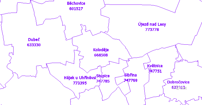Katastrální mapa Koloděje - přehledová mapa katastrálního území