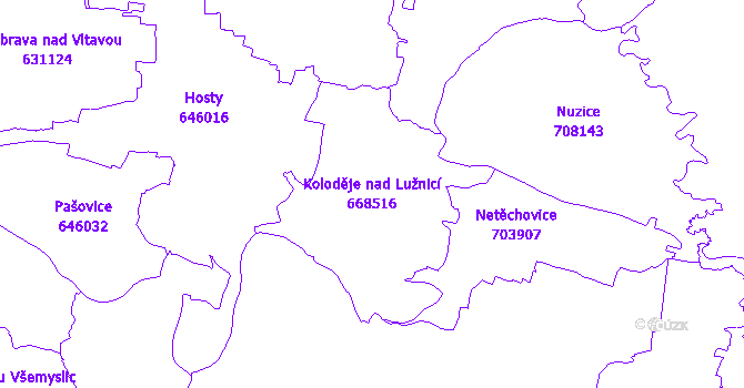 Katastrální mapa Koloděje nad Lužnicí - přehledová mapa katastrálního území