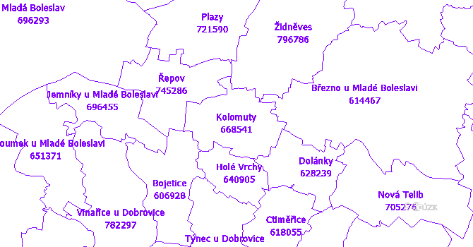 Katastrální mapa Kolomuty - přehledová mapa katastrálního území