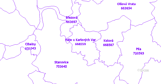 Katastrální mapa Háje u Karlových Var - přehledová mapa katastrálního území
