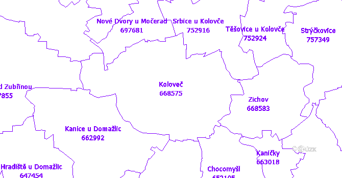 Katastrální mapa Koloveč - přehledová mapa katastrálního území