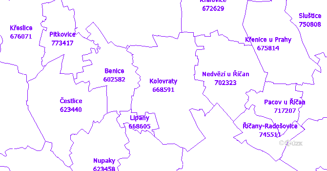 Katastrální mapa Kolovraty - přehledová mapa katastrálního území