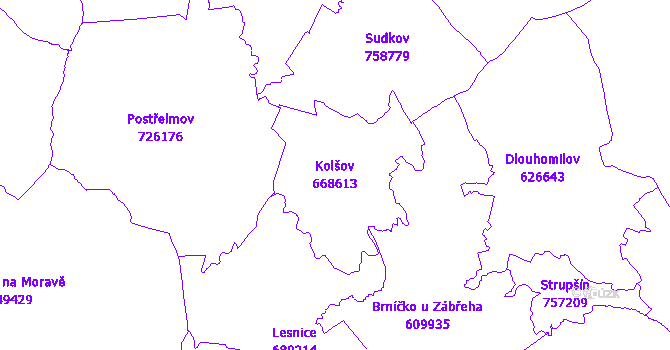 Katastrální mapa Kolšov - přehledová mapa katastrálního území