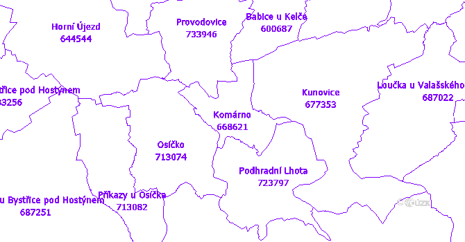 Katastrální mapa Komárno - přehledová mapa katastrálního území