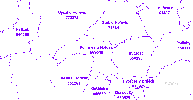 Katastrální mapa Komárov u Hořovic - přehledová mapa katastrálního území