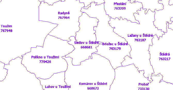 Katastrální mapa Smilov u Štědré - přehledová mapa katastrálního území