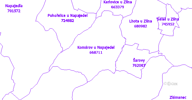 Katastrální mapa Komárov u Napajedel - přehledová mapa katastrálního území