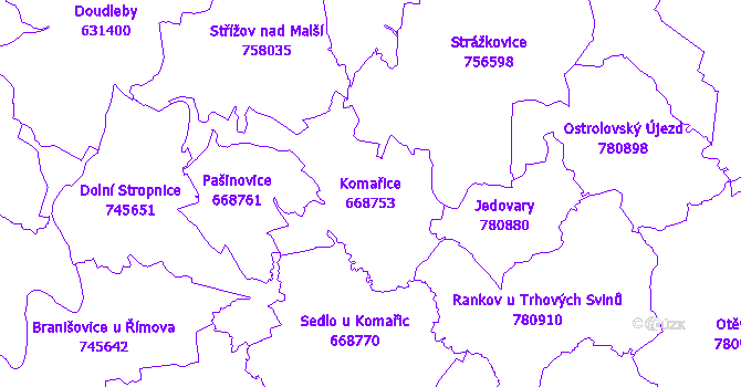 Katastrální mapa Komařice