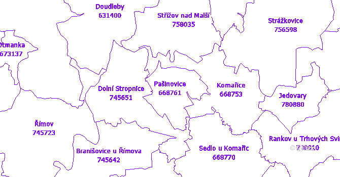 Katastrální mapa Pašinovice - přehledová mapa katastrálního území