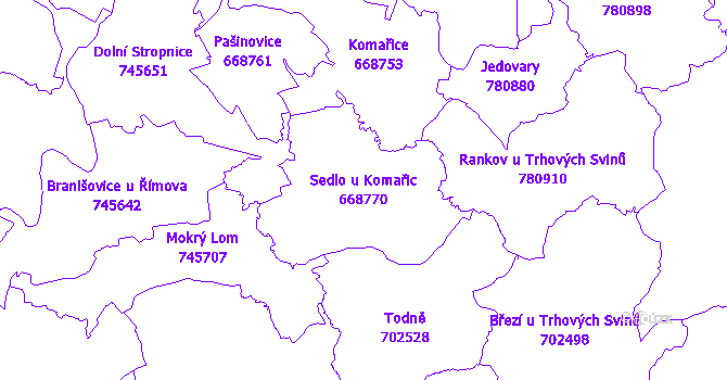 Katastrální mapa Sedlo u Komařic - přehledová mapa katastrálního území