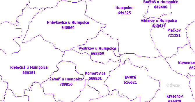 Katastrální mapa Vystrkov u Humpolce - přehledová mapa katastrálního území
