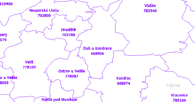 Katastrální mapa Dub u Kondrace - přehledová mapa katastrálního území