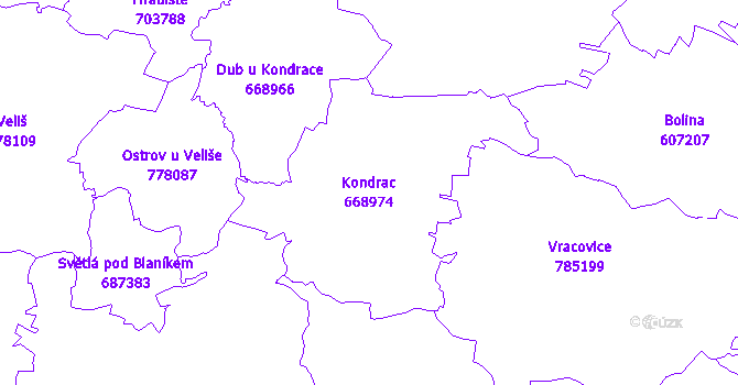 Katastrální mapa Kondrac - přehledová mapa katastrálního území