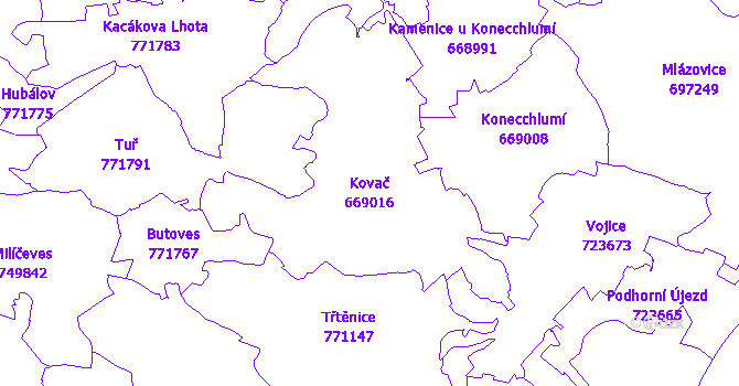 Katastrální mapa Kovač - přehledová mapa katastrálního území