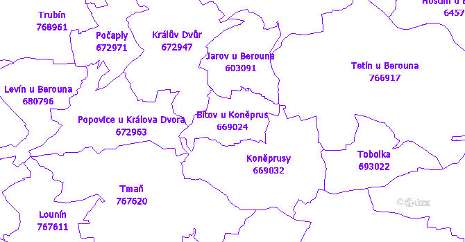 Katastrální mapa Bítov u Koněprus - přehledová mapa katastrálního území