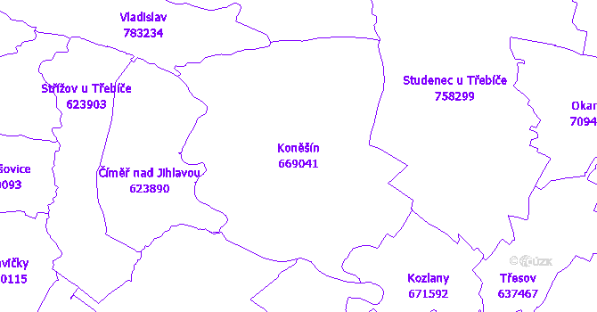 Katastrální mapa Koněšín - přehledová mapa katastrálního území
