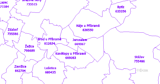 Katastrální mapa Jerusalem - přehledová mapa katastrálního území