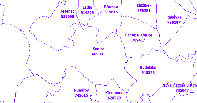 Katastrální mapa Konice - přehledová mapa katastrálního území