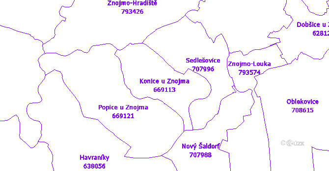 Katastrální mapa Konice u Znojma - přehledová mapa katastrálního území