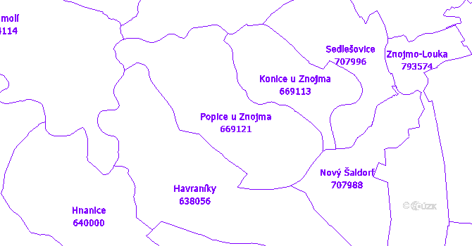 Katastrální mapa Popice u Znojma - přehledová mapa katastrálního území