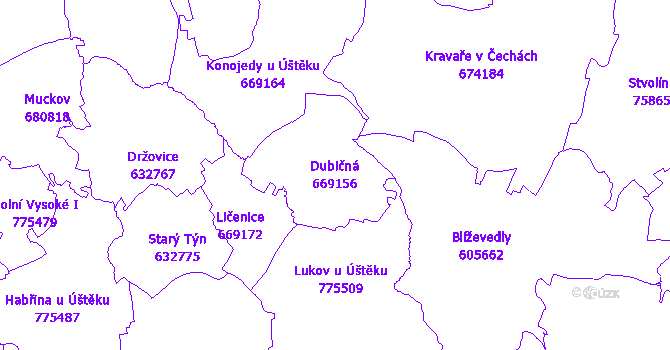 Katastrální mapa Dubičná