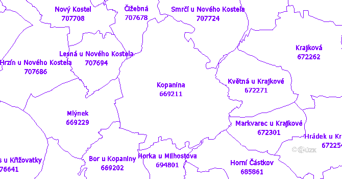 Katastrální mapa Kopanina - přehledová mapa katastrálního území