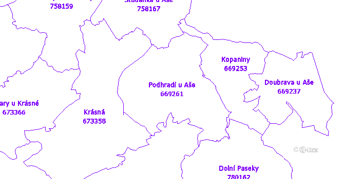 Katastrální mapa Podhradí u Aše