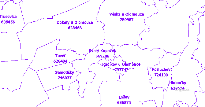 Katastrální mapa Svatý Kopeček - přehledová mapa katastrálního území