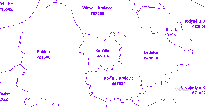 Katastrální mapa Kopidlo - přehledová mapa katastrálního území
